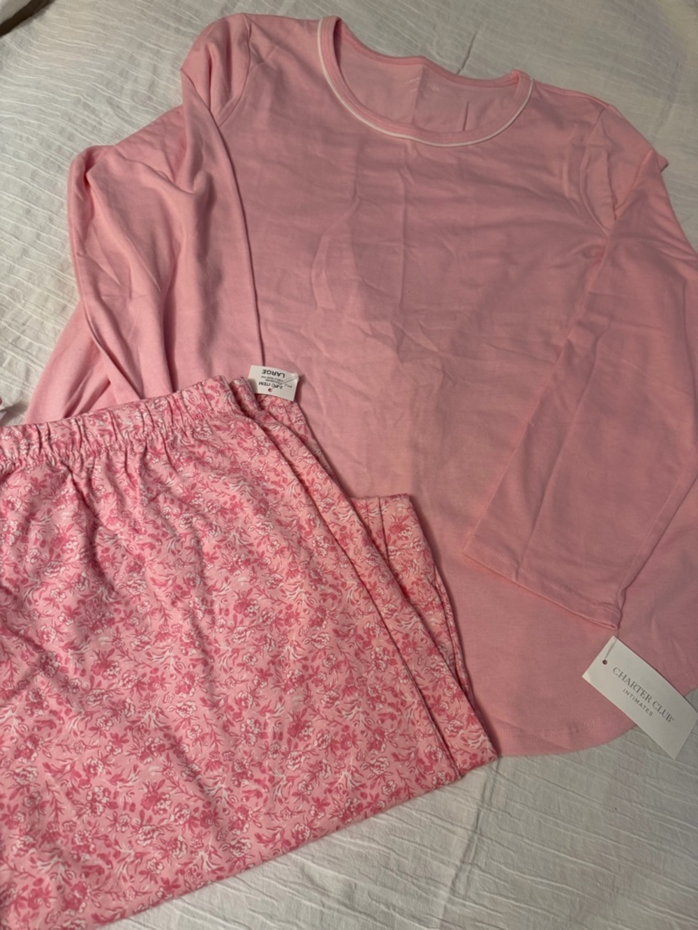 Charter Club Pink Pajama Set Women’s Large Long Sleeve Top Pants Floral NWT